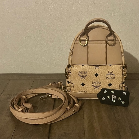 MCM Stark Bebe Boo Side Studs Backpack in Visetos Beige - Picture 5 of 7